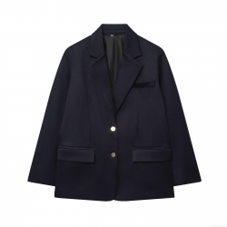 Women's Fashion Long Sleeve Blazer Jacket With Shoulder Pads Gold Buttons Solid Color Office Lady Commuter Versatile Casual Outerwear