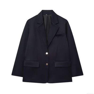 Women's Fashion Long Sleeve Blazer Jacket With Shoulder Pads Gold Buttons Solid Color Office Lady Commuter Versatile Casual Outerwear