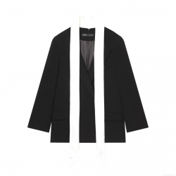 Women's Loose Blazer Jacket With Contrast Scarf Detail Long Sleeve Polyester Solid Color Commuting Style British Design Casual Outerwear