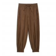 Women's Safari Style Cargo Pants Elastic Waist Drawstring Joggers Solid Color Satin Luster Casual Long Trousers Streetwear for Women