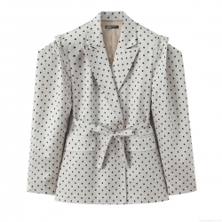 Women's Polka Dot Blazer Jacket Retro Tie Waist Lapel Long Sleeve Polyester Coat For Office Daily Fashion Streetwear Autumn Outerwear
