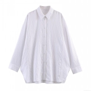 Women's Casual Vertical Stripe Long Sleeve Polo Shirt Oversized Single Breasted Polyester Blouse Top Daily Streetwear Fashion