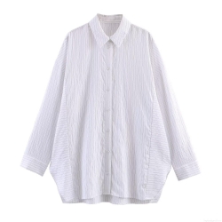 Women's Casual Vertical Stripe Long Sleeve Polo Shirt Oversized Single Breasted Polyester Blouse Top Daily Streetwear Fashion