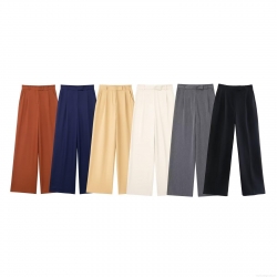 Women's High Waisted Wide Leg Pants 100% Polyester Pleated Loose Casual Trousers With Pockets For Office Streetwear Y2K Style