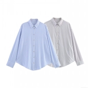 Women's Striped Satin Blouse Loose Fit Long Sleeve Button Up Shirt Casual Lapel Top For Women Spring Autumn Streetwear Outerwear