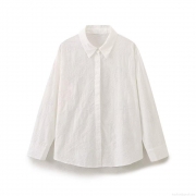 Women's Elegant Flower Embroidery Long Sleeve Cotton Blend Blouse Shirt Turn-Down Collar Loose Button Down Top Streetwear Casual Clothing