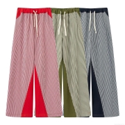 Women Striped Patchwork Wide Leg Pants Summer Casual Loose Drawstring Elastic High Waist Trousers Streetwear Fashion Bottoms