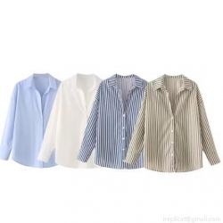 Women's Long Sleeve Shirt Button Down Blouse Polyester Blend Loose Fit Striped Solid Color Tops For Office Work Daily Wear Casual Streetwear Fashion Turn Down Collar Women's Blouses