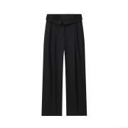 Women's High Waisted Wide Leg Trousers Asymmetric Folded Waist Raw Edge Detail Polyester Loose Casual Streetwear Trousers Pants