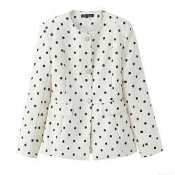 Women's Retro Polka Dot Round Neck Blazer Jacket With Rhinestone Buttons Long Sleeve Polyester Commuting Outerwear Streetwear Casual Blazer For Women