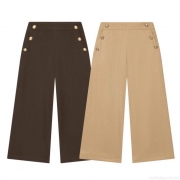 Women's High Waist Wide Leg Pants Decorative Gold Buttons Navy Style Solid Color Casual Trousers Straight Leg Trousers For Women