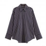Women's Casual Vertical Striped Long Sleeve Shirt Polyester Spandex Blend Turn-down Collar Single Breasted Loose Fit Blouse For Office Daily Wear