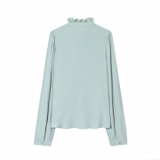 Women's Elegant Ruffle Collar Long Sleeve Polyester Blouse Sweet Solid Color Pleated Chiffon Texture Shirt For Office Daily Lady Style