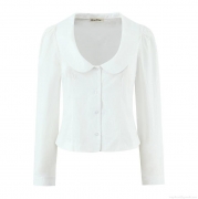 Women's Elegant Peter Pan Collar Long Sleeve White Blouse Slim Fit Cotton Blend Shirt For Women Daily Dating Sweet Tops