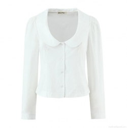 Women's Elegant Peter Pan Collar Long Sleeve White Blouse Slim Fit Cotton Blend Shirt For Women Daily Dating Sweet Tops