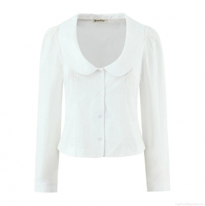 Women's Elegant Peter Pan Collar Long Sleeve White Blouse Slim Fit Cotton Blend Shirt For Women Daily Dating Sweet Tops