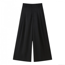 Women's Elegant High Waist Wide Leg Pants 100% Polyester Satin Solid Black Pleated Front Loose Fit Long Trousers Casual Office Daily Wear For Lady