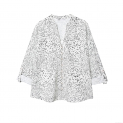 Women Fashion Polka Dot Blouse V Neck Long Sleeve Roll Up Shirt With Pearl Buttons Casual Office Wear Elegant White Black Printed Tops