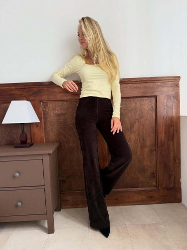 Women's High Waisted Corduroy Pants 100% Cotton Vintage Wide Leg Flare Trousers For Autumn Winter Streetwear Casual Brown Long Pants