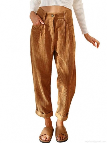 Women's Retro Corduroy Casual Pants High Waist Straight Leg Tapered Harem Trousers With Pockets Solid Color Vintage Style Loose Fit Fall Winter Bottoms