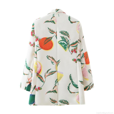 Women's Fruit Print Blazer Jacket Fashion Double Breasted Lapel Outerwear Elegant Polyester Cotton Blend Long Sleeve Coat for Women Streetwear Casual Style
