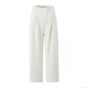 Women's High Waist Straight Leg Trousers Elegant Off-White Solid Color Casual Suit Pants Pleated Wide Leg Trousers For Office Daily Streetwear