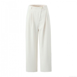 Women's High Waist Straight Leg Trousers Elegant Off-White Solid Color Casual Suit Pants Pleated Wide Leg Trousers For Office Daily Streetwear