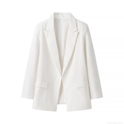 Women Fashion Linen Blend Long Sleeve Blazer Jacket Casual Solid Color Buttonless Lapel Outerwear Streetwear Top