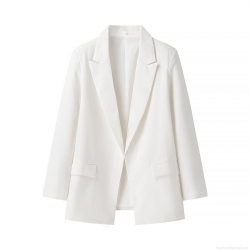 Women Fashion Linen Blend Long Sleeve Blazer Jacket Casual Solid Color Buttonless Lapel Outerwear Streetwear Top