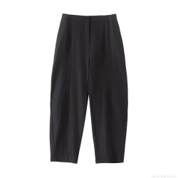 Women's High Waist Black Crop Suit Pants Cotton Blend Straight Leg Casual Office Commuting Trousers Professional Slacks For Ladies