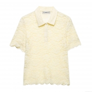 Women Short Sleeve Lace Polo Shirt Elegant Hollow Out Floral Embroidery Polyester Blouse Summer Streetwear Casual Tops For Lady