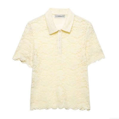 Women Short Sleeve Lace Polo Shirt Elegant Hollow Out Floral Embroidery Polyester Blouse Summer Streetwear Casual Tops For Lady