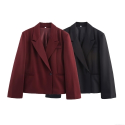 Women's Elegant Solid Color Blazer Jacket Notched Lapel Long Sleeve Single Button Suit Coat For Office Career Commuter Ladies Outwear