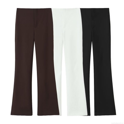 Women's High Waist Flare Pants Casual Solid Color Slim Fit Polyester Suit Trousers European Style Streetwear Office Lady Long Pants