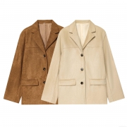 Women's Loose Faux Suede Blazer Jacket Long Sleeve Notch Lapel Single Breasted Solid Color Casual Autumn Winter Outerwear With Pockets For Women