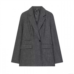 Women's Elegant Deep Grey TR Fabric Blazer Jacket Single Button Long Sleeve Loose Fit Lapel Suit Outerwear For Office Daily Career Wear