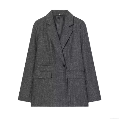 Women's Elegant Deep Grey TR Fabric Blazer Jacket Single Button Long Sleeve Loose Fit Lapel Suit Outerwear For Office Daily Career Wear