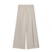 Women's High Waist Wide Leg Trousers Loose Pleated Commuter Casual Pants Polyester Spandex Light Grey Office Lady Palazzo Pants