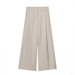 Women's High Waist Wide Leg Trousers Loose Pleated Commuter Casual Pants Polyester Spandex Light Grey Office Lady Palazzo Pants