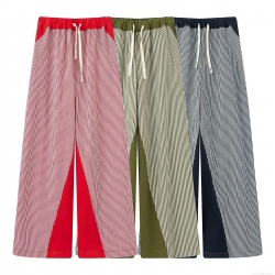 Women's Casual High Waist Wide Leg Striped Pants Fashion Loose Fit Straight Leg Trousers With Drawstring Patchwork Design Striped Bottoms 2025 Summer