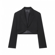 Women's Short Blazer Jacket With Padded Shoulders Pleated Open Front V Neck Long Sleeve Acrylic Woven Suit Coat For Office Business Casual Workwear