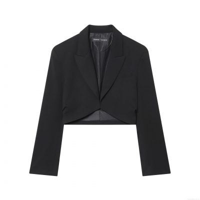 Women's Short Blazer Jacket With Padded Shoulders Pleated Open Front V Neck Long Sleeve Acrylic Woven Suit Coat For Office Business Casual Workwear