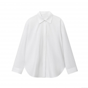 Women's Minimalist White Poplin Long Sleeve Blouse Casual Loose Button Down Shirt With Lapel Collar For Office Daily Autumn Wear