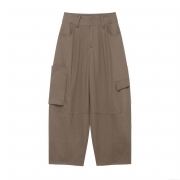 Women High Waist Cargo Balloon Pants Loose Wide Leg Workwear Trousers With Multi Pockets Solid Color Polyester Twill Casual Streetwear Pants