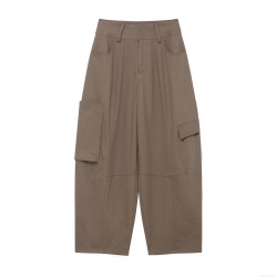 Women High Waist Cargo Balloon Pants Loose Wide Leg Workwear Trousers With Multi Pockets Solid Color Polyester Twill Casual Streetwear Pants