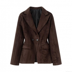 Women's Elegant Slim Fit Suede Suit Jacket Solid Color Long Sleeve Blazer for Office Commuting Fashion Casual Autumn Outwear Top