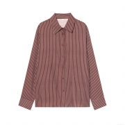Women's Fashion Striped Long Sleeve Button Down Blouse Casual Lapel Collar Shirt Polyester Red Stripe Top For Women Office Wear