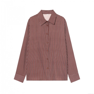 Women's Fashion Striped Long Sleeve Button Down Blouse Casual Lapel Collar Shirt Polyester Red Stripe Top For Women Office Wear
