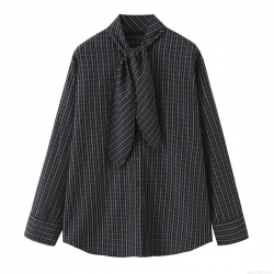 Women's Plaid Contrast Stripe Long Sleeve Shirt Bow Tie Collar Polyester Spandex Casual Blouse Top For Work Daily Autumn Winter Fashion