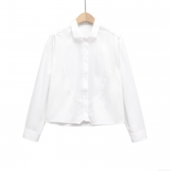 Women's French Commute Long Sleeve Shirt 100% Cotton Splicing Design Short Blouse Solid White Button Down Top For Ladies Office Daily Wear